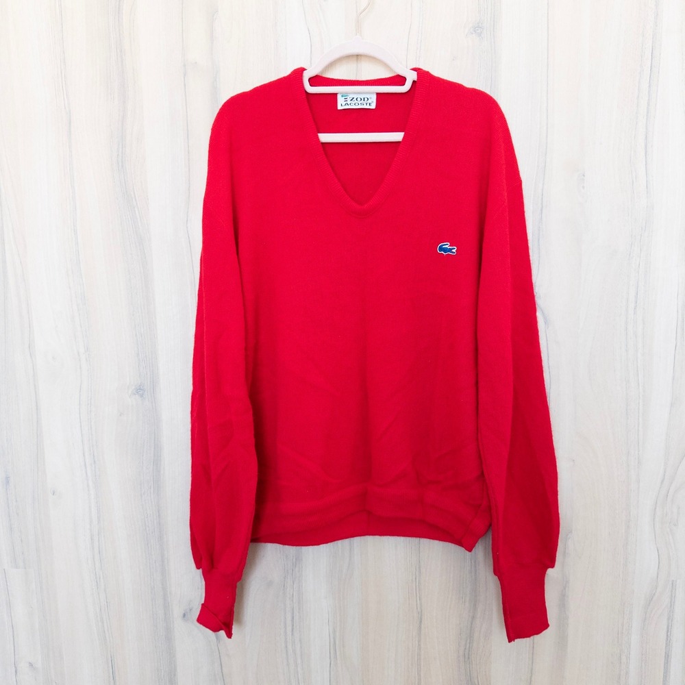 Vintage Izod Lacoste Mens Sweater XL Red Old Money Preppy Classic‎ Croc Logo 80s